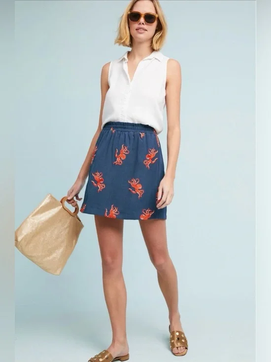 ANTHROPOLOGIE / PEPALOVES Cirrina Embroidered Skirt - Octopus- Sz XS - Picture 1 of 10